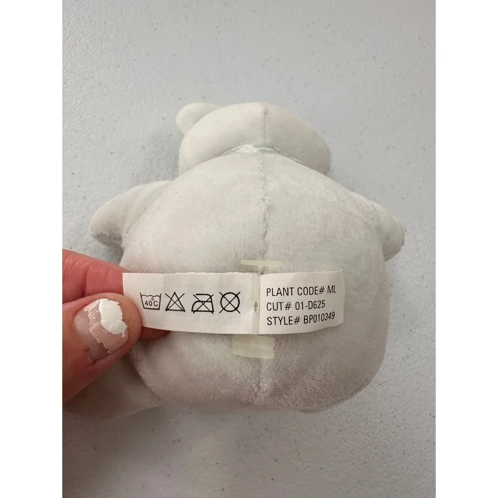 Ralph Lauren Teddy Bear Rattle Plush Stuffed Animal Light Blue Mint Bow 6 inch